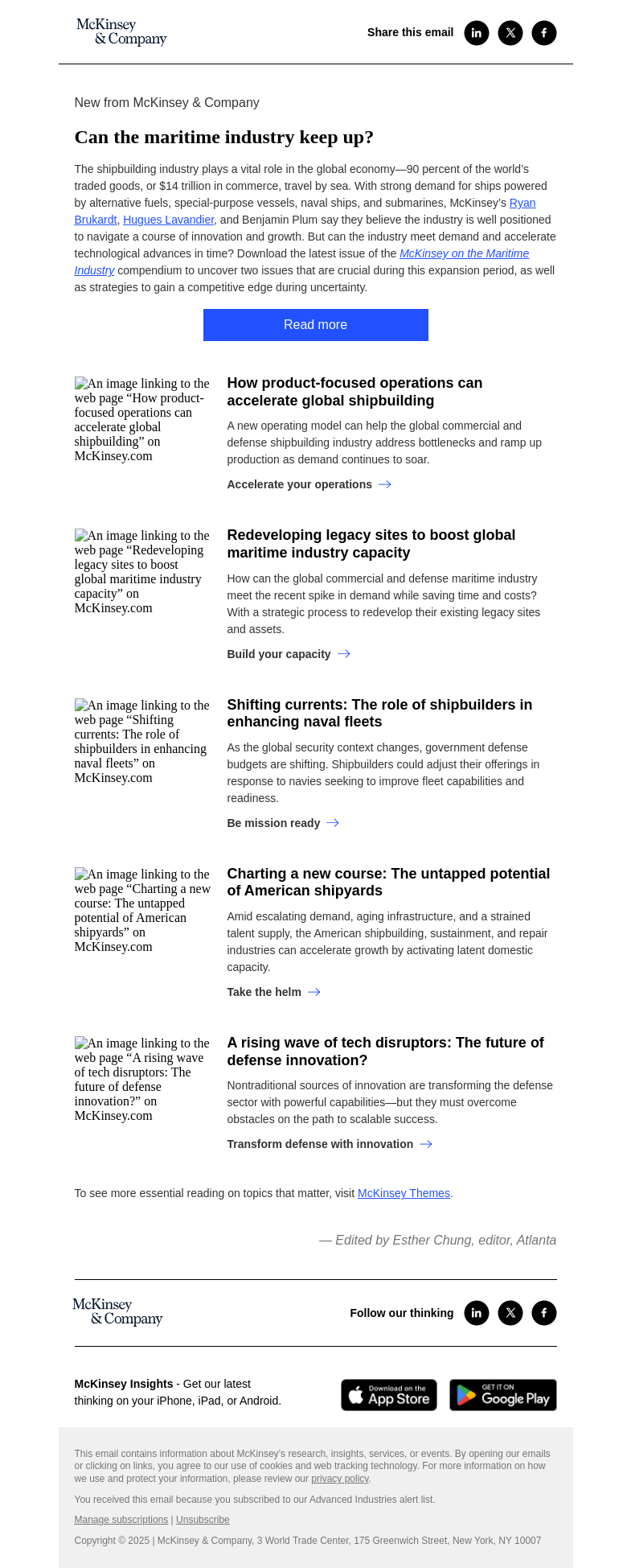 Письмо компании «McKinsey & Company» на тему «Can the maritime industry keep up?»