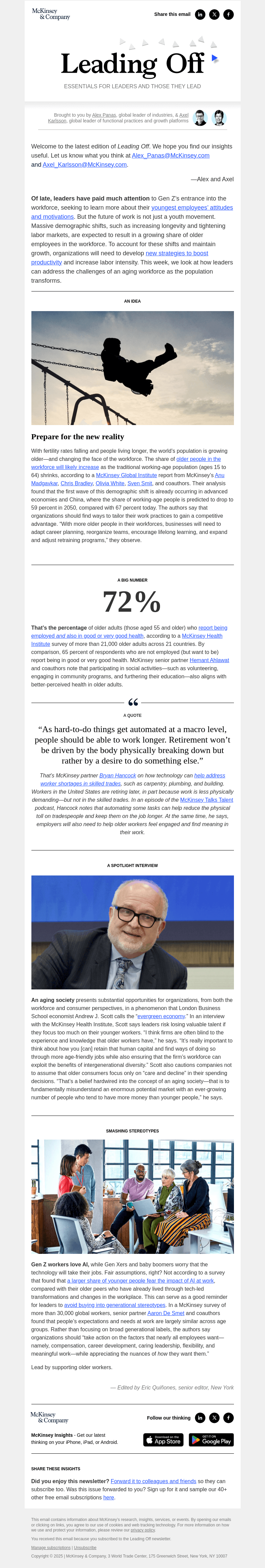 Письмо компании «McKinsey & Company» на тему «Demographic shifts in the workforce: A leader’s guide»