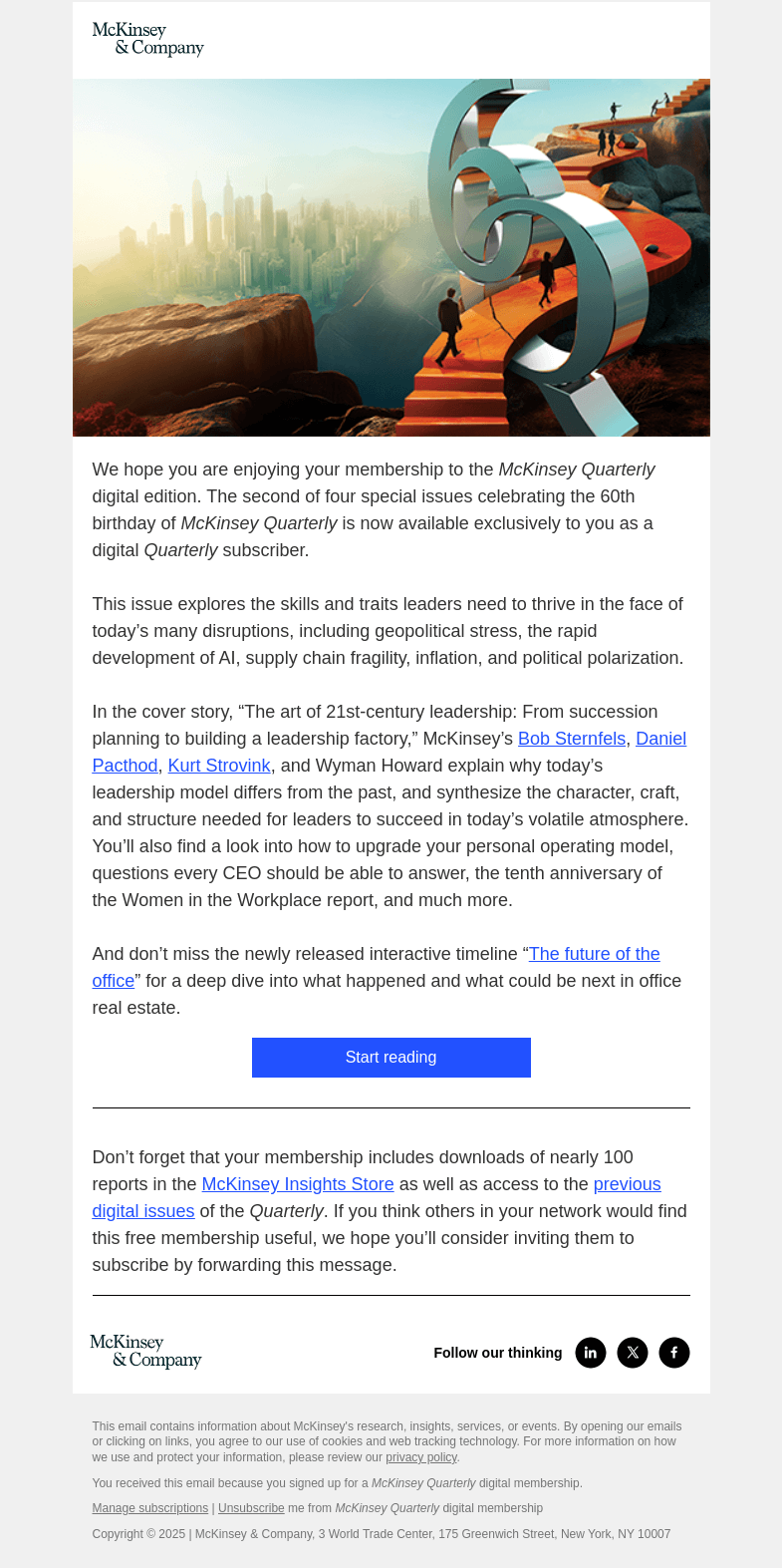 Письмо компании «McKinsey & Company» на тему «Available today: The latest issue of the McKinsey Quarterly»