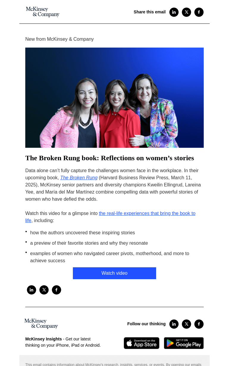 Письмо компании «McKinsey & Company» на тему «Reflections on women's stories about the broken rung»