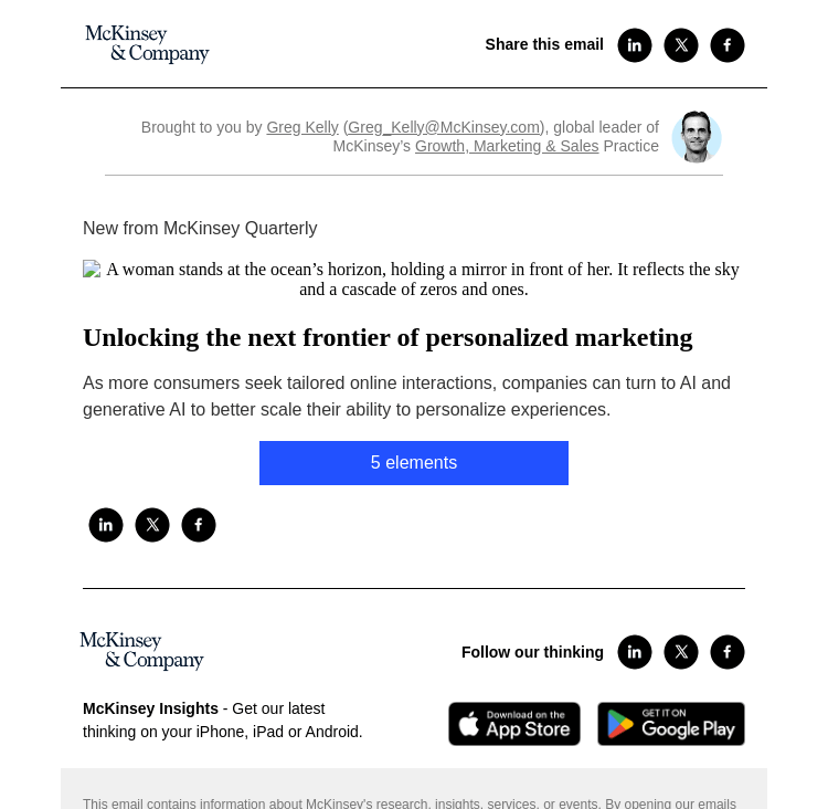 Письмо компании «McKinsey & Company» на тему «Unlocking the next frontier of personalized marketing»