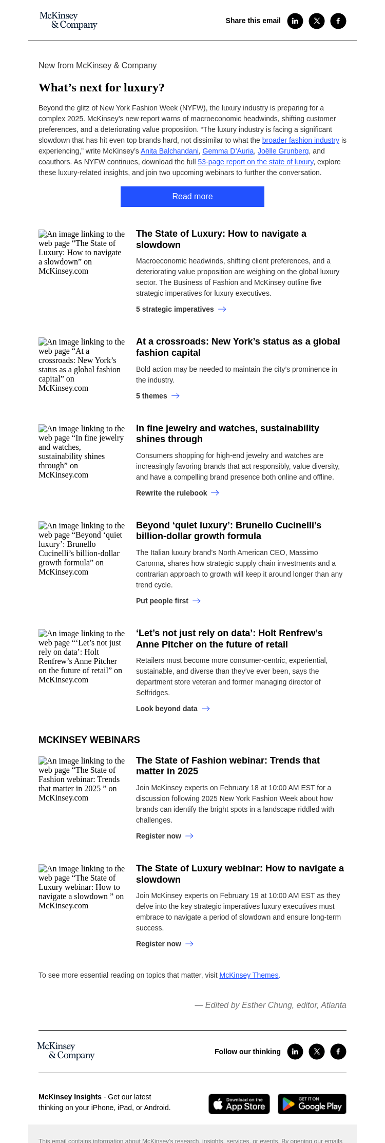 Письмо компании «McKinsey & Company» на тему «What’s next for luxury?»