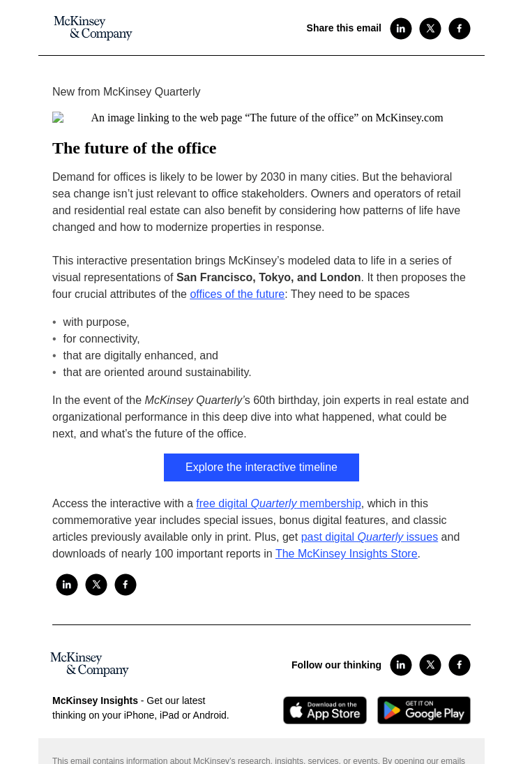 Письмо компании «McKinsey & Company» на тему «The future of the office»