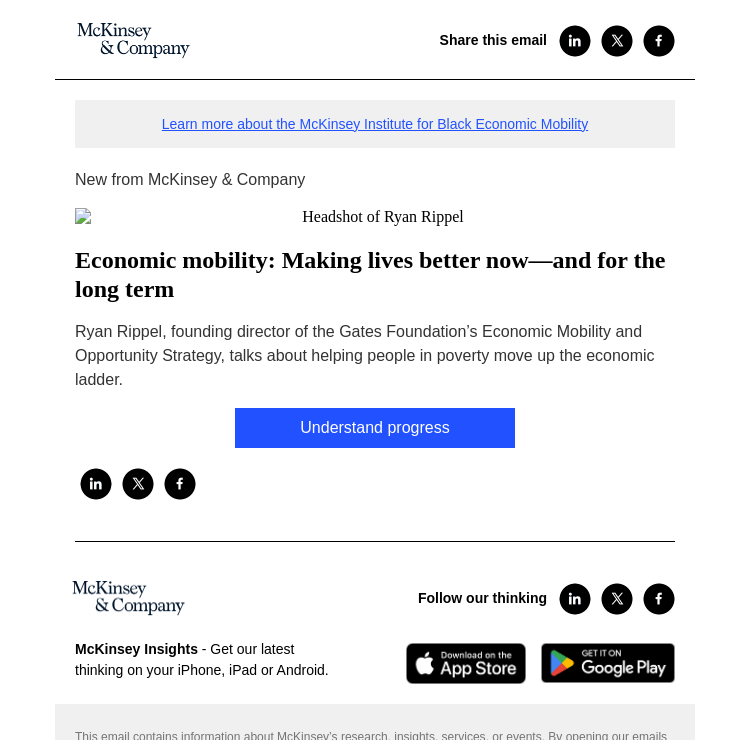 Письмо компании «McKinsey & Company» на тему «Economic mobility: Making lives better now—and for the long term»