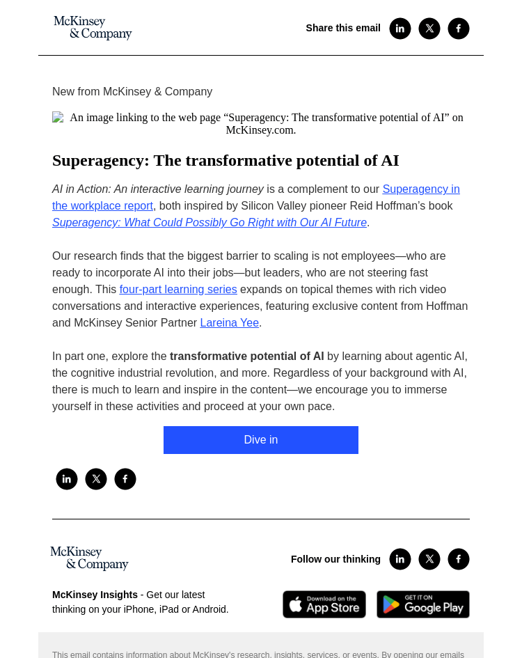 Письмо компании «McKinsey & Company» на тему «Superagency: The transformative potential of AI»