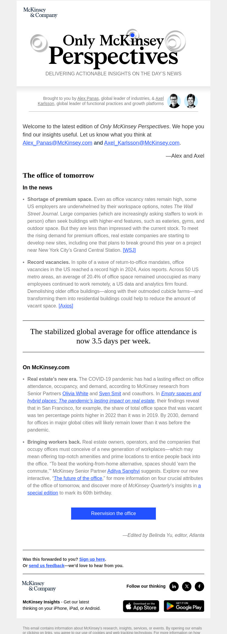 Письмо компании «McKinsey & Company» на тему «What’s the future of the office?»