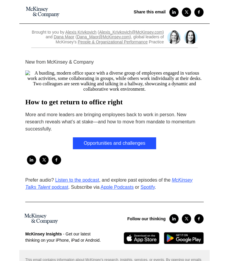 Письмо компании «McKinsey & Company» на тему «How to get return to office right»