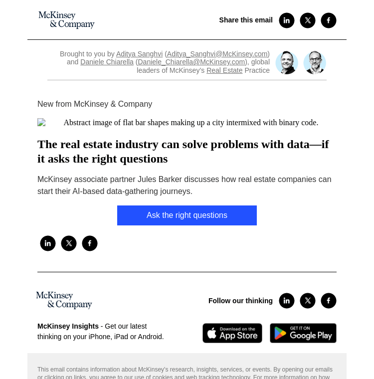 Письмо компании «McKinsey & Company» на тему «The real estate industry can solve problems with data—if it asks the right questions»
