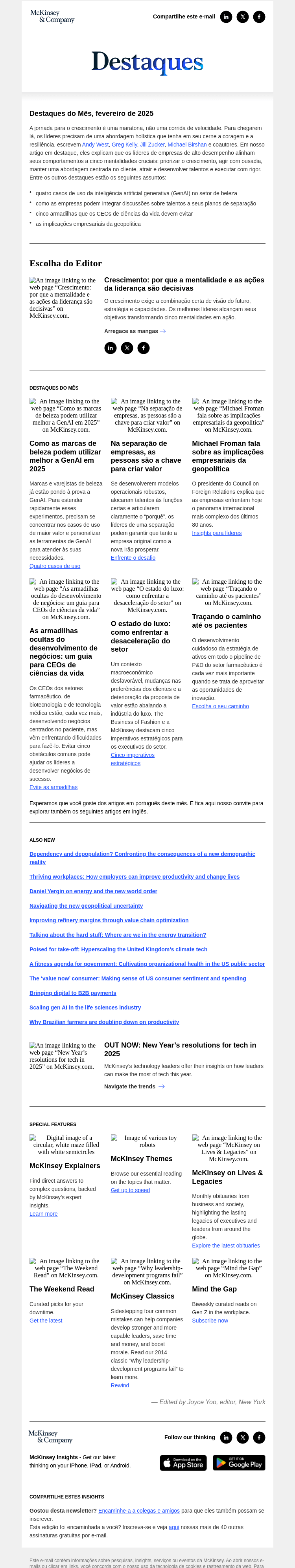 Письмо компании «McKinsey & Company» на тему «As mentalidades e ações da liderança que importam»