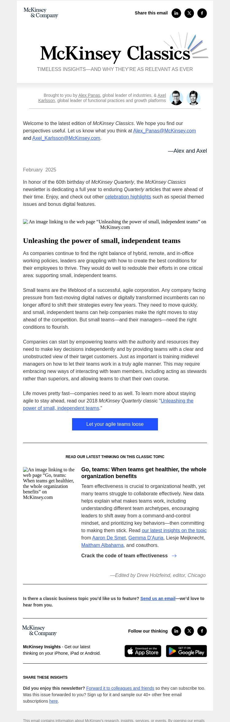 Письмо компании «McKinsey & Company» на тему «How small teams can create big wins»