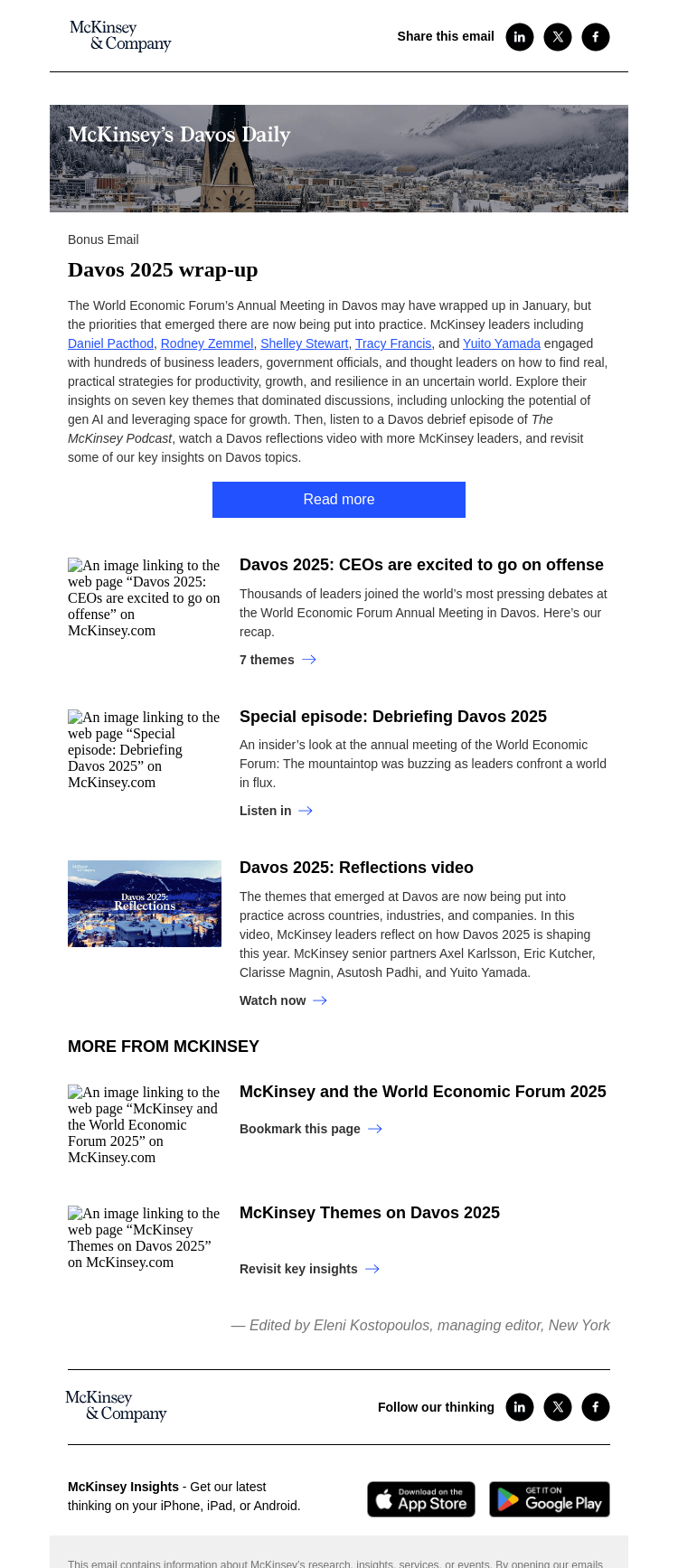 Письмо компании «McKinsey & Company» на тему «Davos 2025: 7 themes»