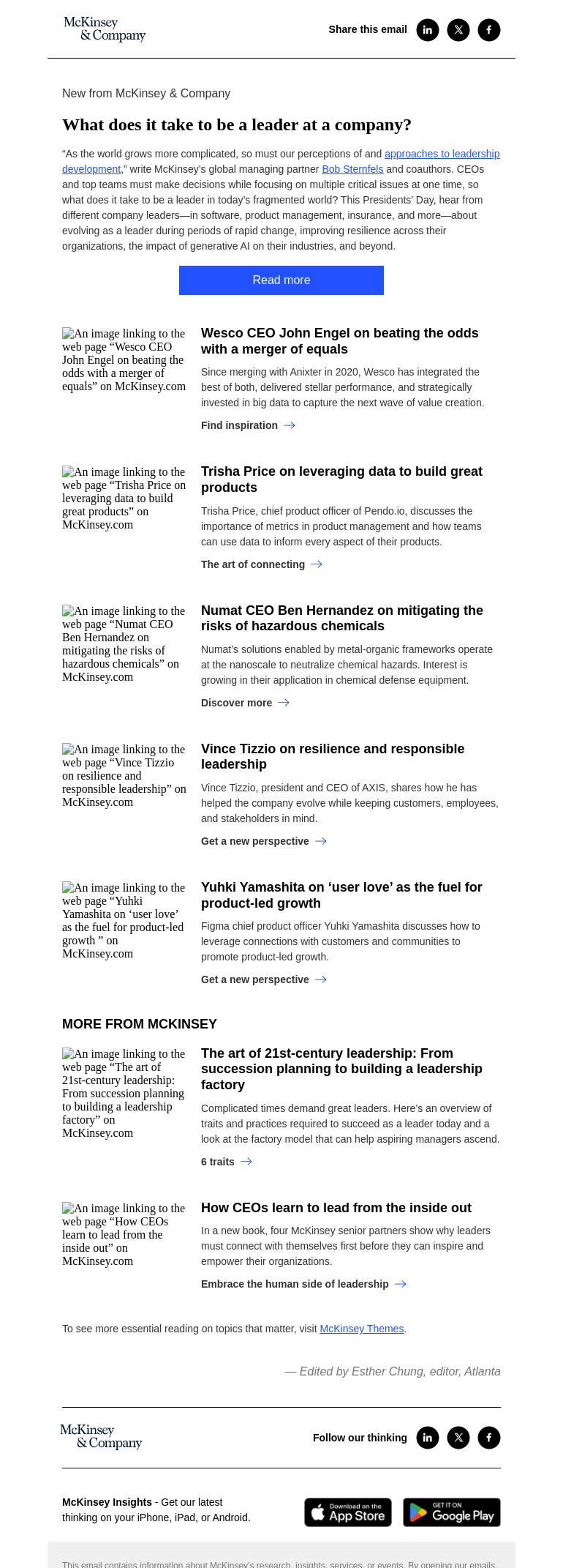 Письмо компании «McKinsey & Company» на тему «What does it take to be a leader at a company?»