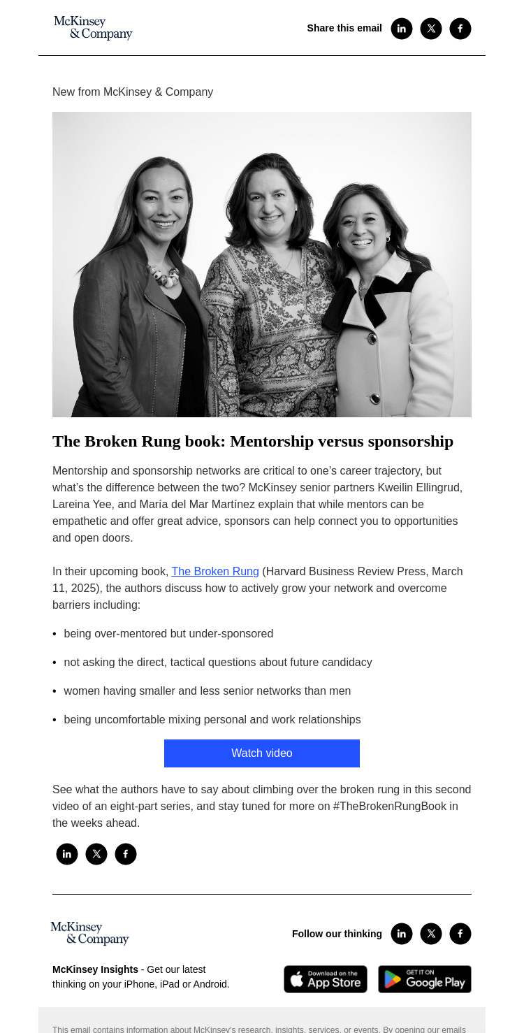 Письмо компании «McKinsey & Company» на тему «The Broken Rung book: Mentorship versus sponsorship»