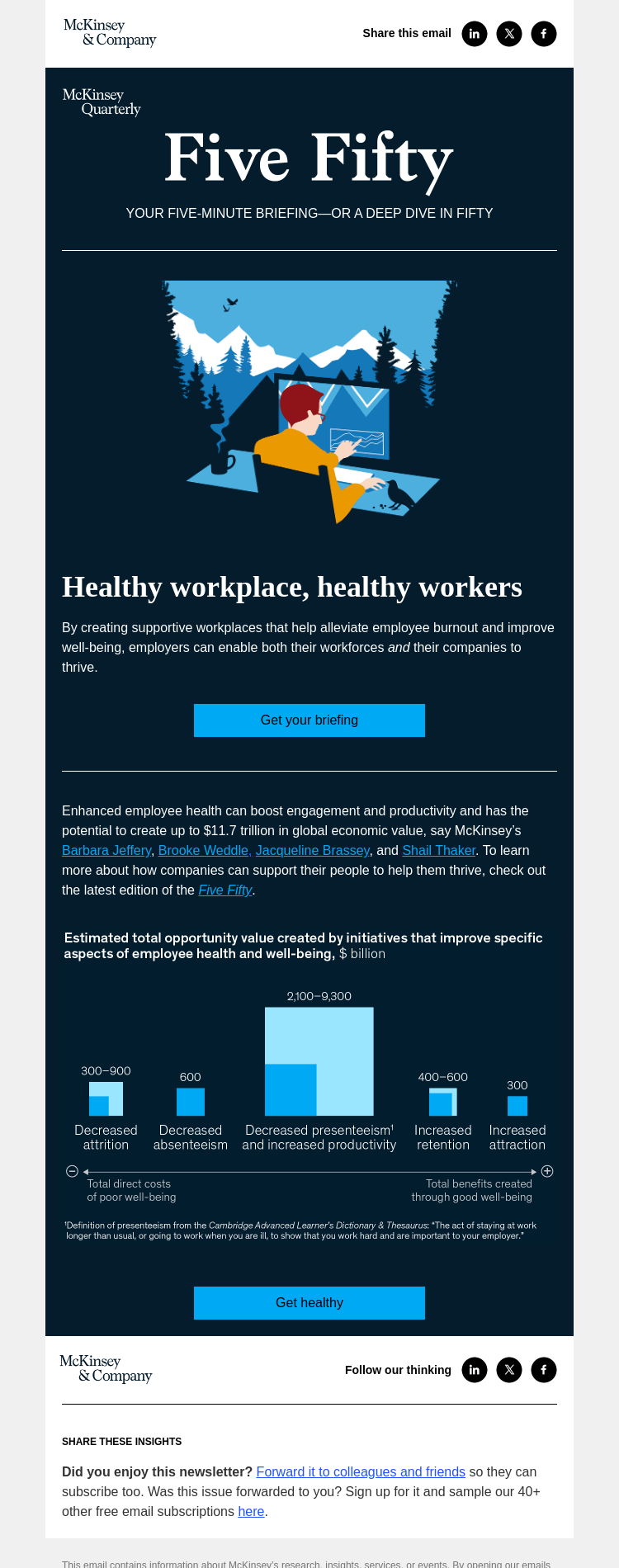 Письмо компании «McKinsey & Company» на тему «A healthy workplace starts with healthy workers»