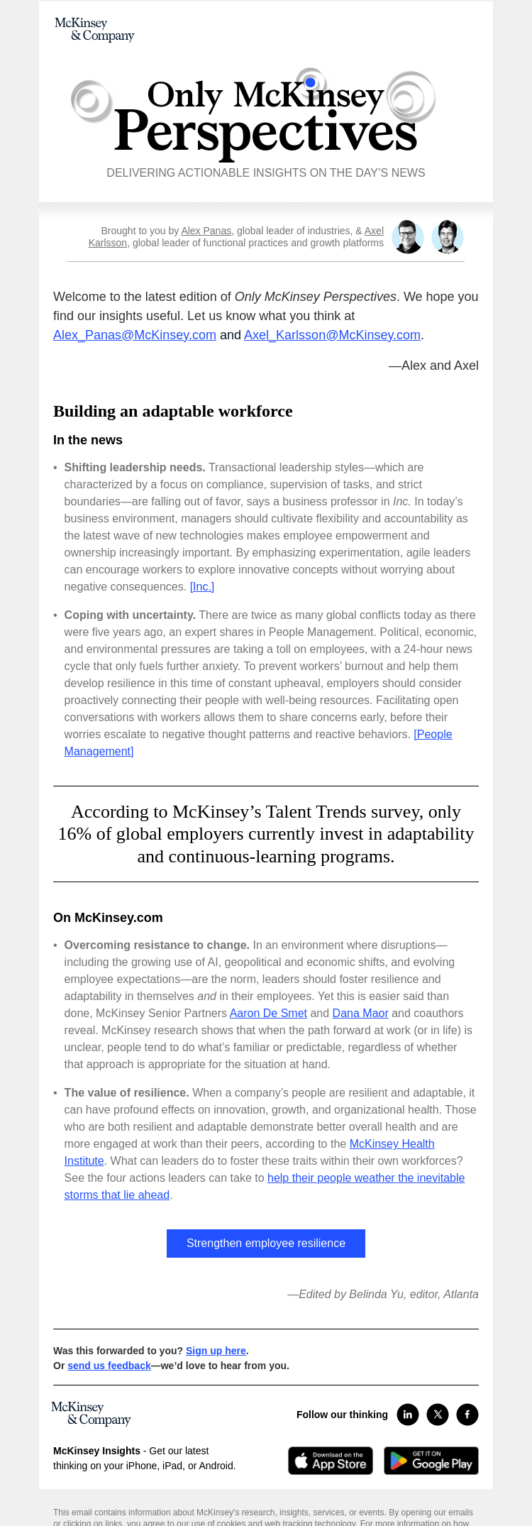 Письмо компании «McKinsey & Company» на тему «How leaders are promoting resilience at work»