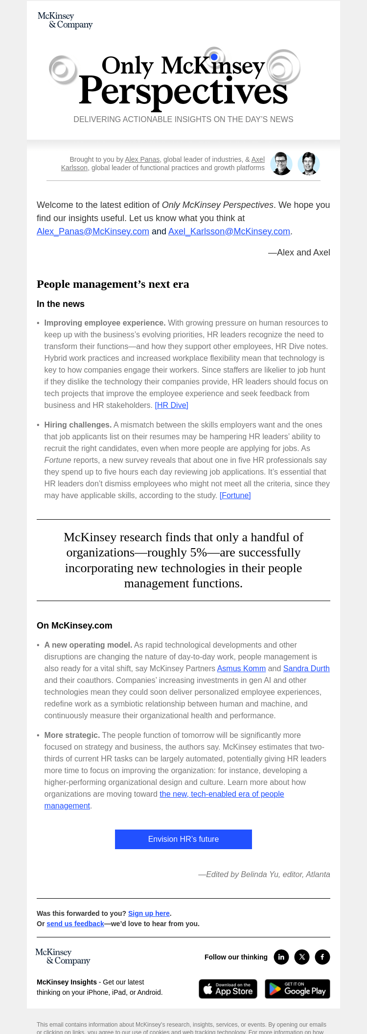 Письмо компании «McKinsey & Company» на тему «The future of people management»