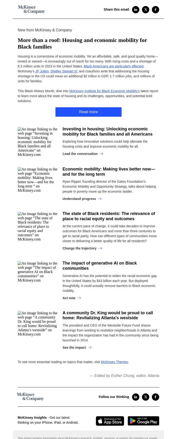 Письмо компании «McKinsey & Company» на тему «More than a roof: Housing and economic mobility for Black families»
