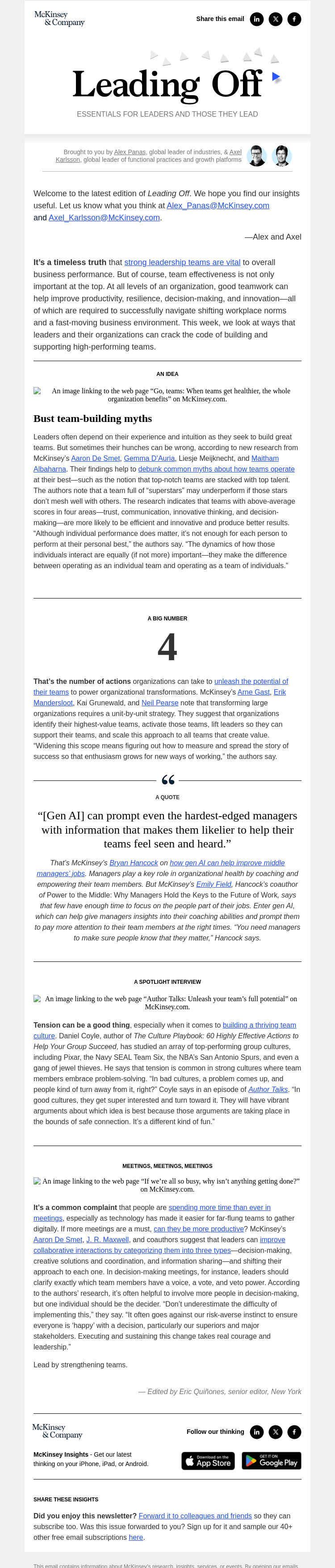 Письмо компании «McKinsey & Company» на тему «How to build effective teams: A leader’s guide»