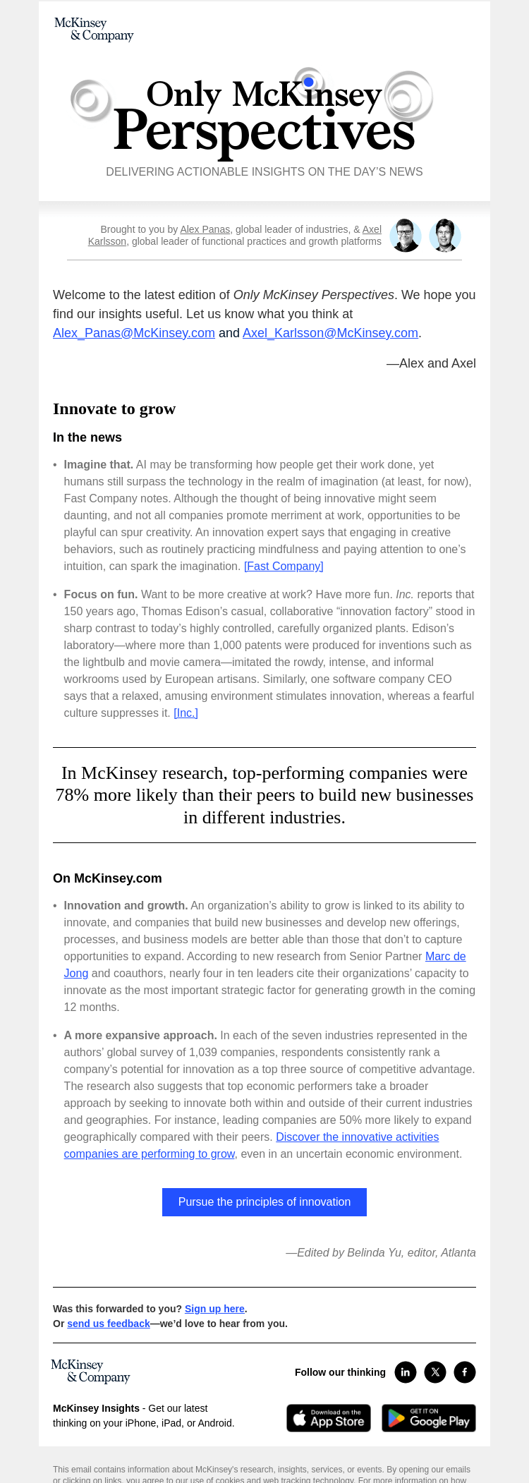 Письмо компании «McKinsey & Company» на тему «How companies can innovate to win»