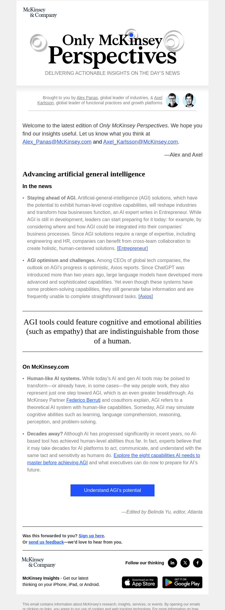 Письмо компании «McKinsey & Company» на тему «Preparing for the advent of artificial general intelligence»