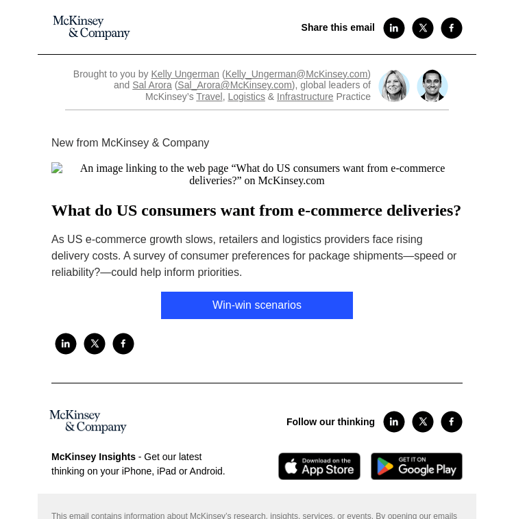 Письмо компании «McKinsey & Company» на тему «What do US consumers want from e-commerce deliveries?»