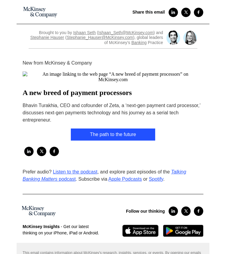 Письмо компании «McKinsey & Company» на тему «A new breed of payment processors»