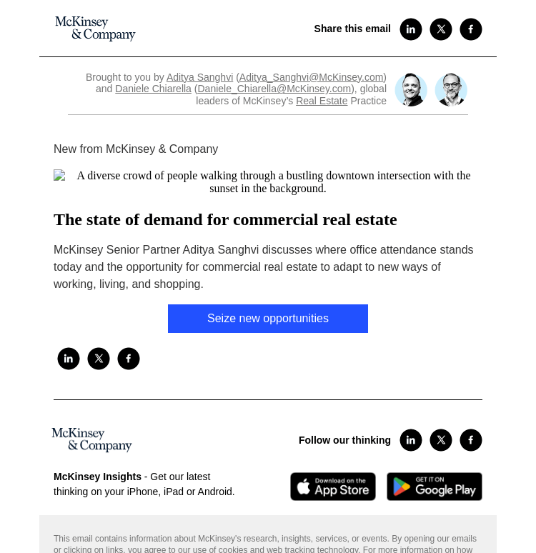 Письмо компании «McKinsey & Company» на тему «The state of demand for commercial real estate»