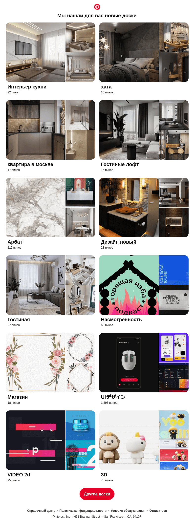 Письмо компании «Pinterest» на тему ««Интерьер кухни», «хата» и еще 12 похожих досок»