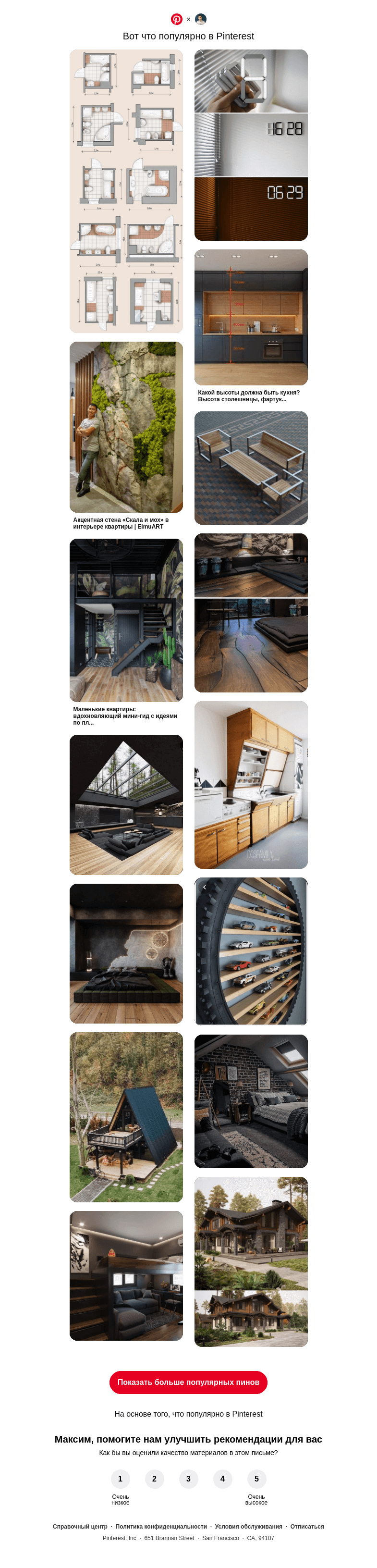 Письмо компании «Pinterest» на тему «🛋 15 популярных пинов именно для вас»