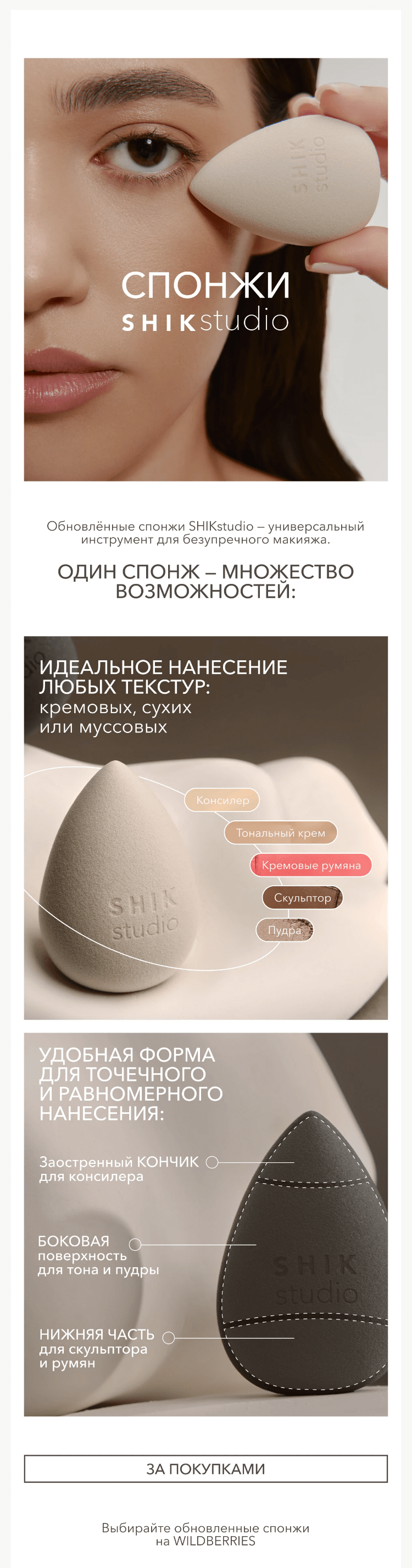 Письмо компании «SHIK» на тему «Обновленные спонжи SHIK на WILDBERRIES»