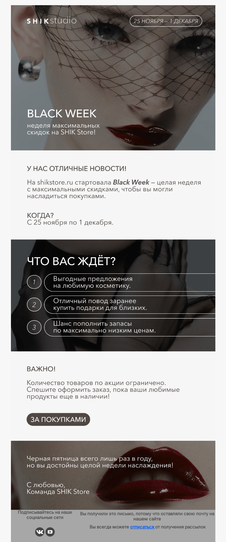 Письмо компании «SHIK» на тему «Неделя максимальных скидок на SHIK Store! 🎉»