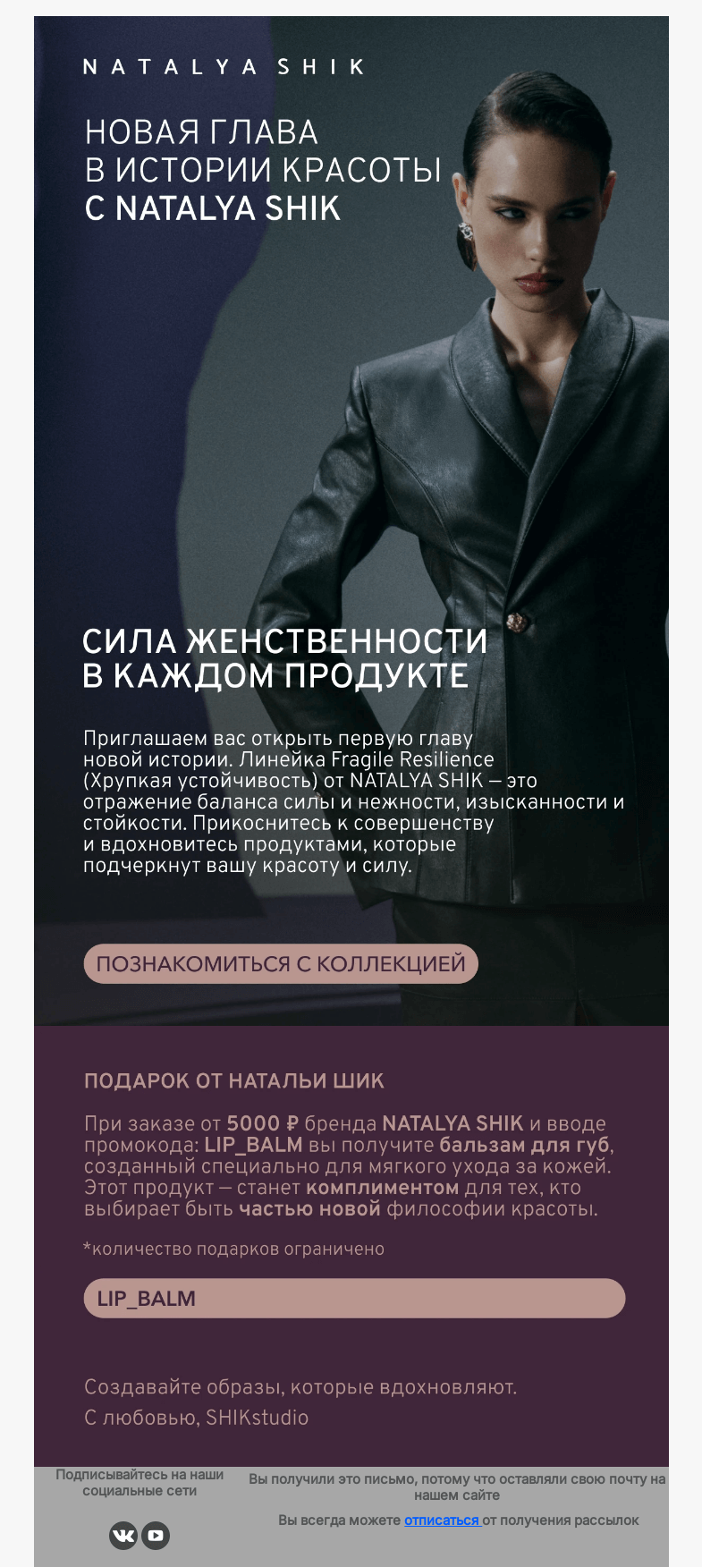 Письмо компании «SHIK» на тему «Новая глава в истории красоты с NATALYA SHIK»