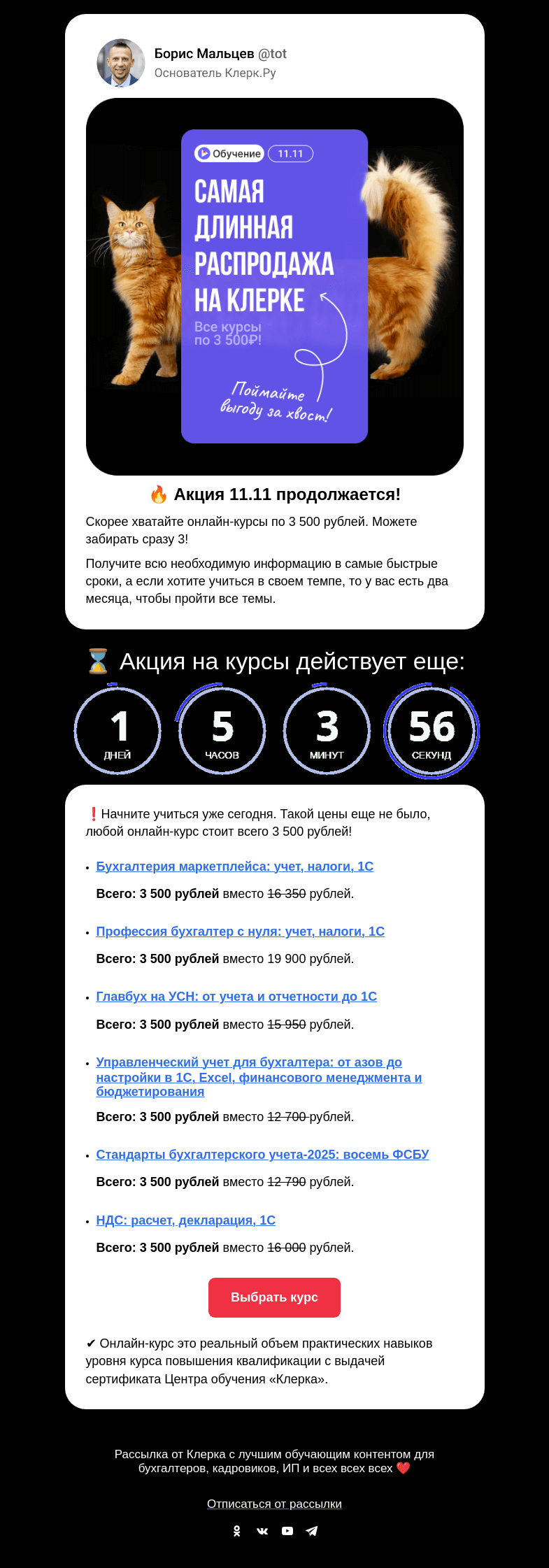 Письмо компании «Клерк» на тему «Ваши подарки к 11.11 в этом письме 💌»