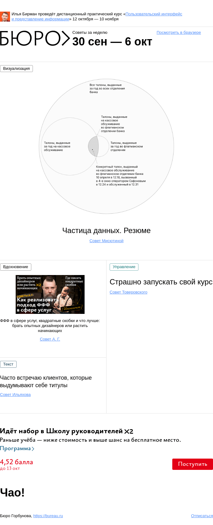 Письмо компании «Бюро Горбунова» на тему «Советы за неделю 30 сентября — 6 октября»