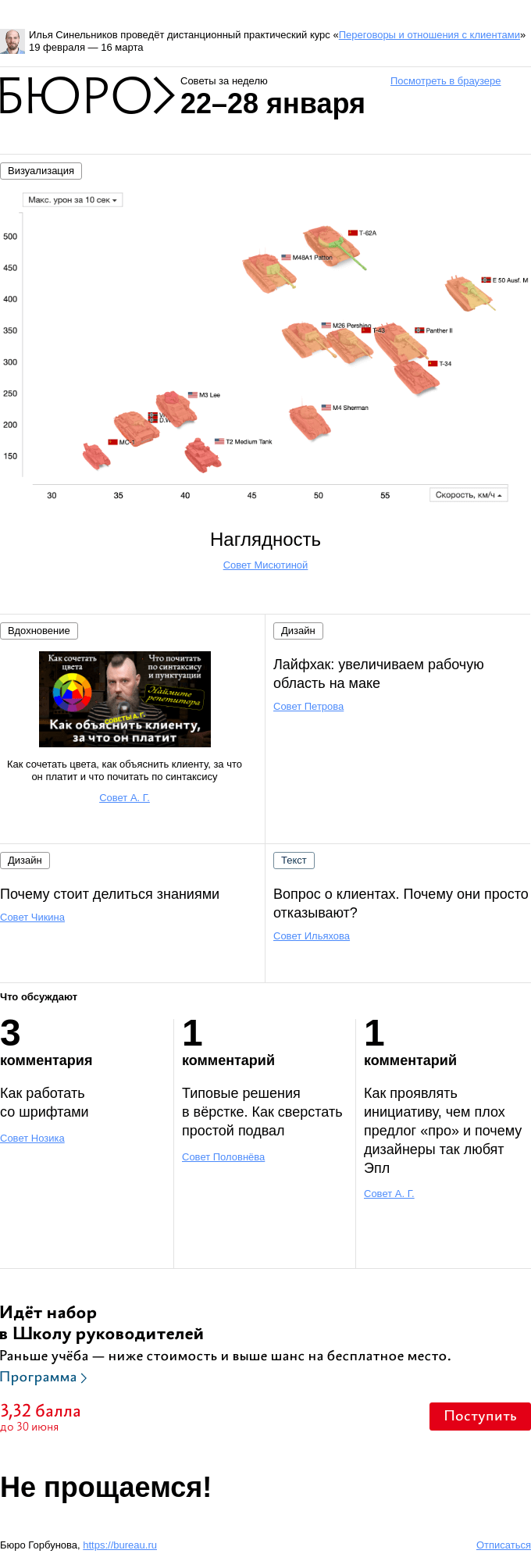 Письмо компании «Бюро Горбунова» на тему «Советы за неделю 22–28 января»