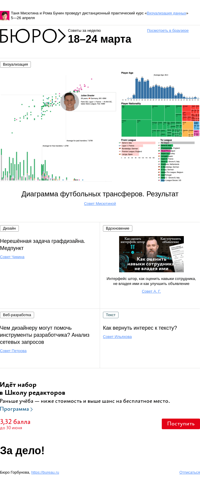Письмо компании «Бюро Горбунова» на тему «Советы за неделю 18–24 марта»