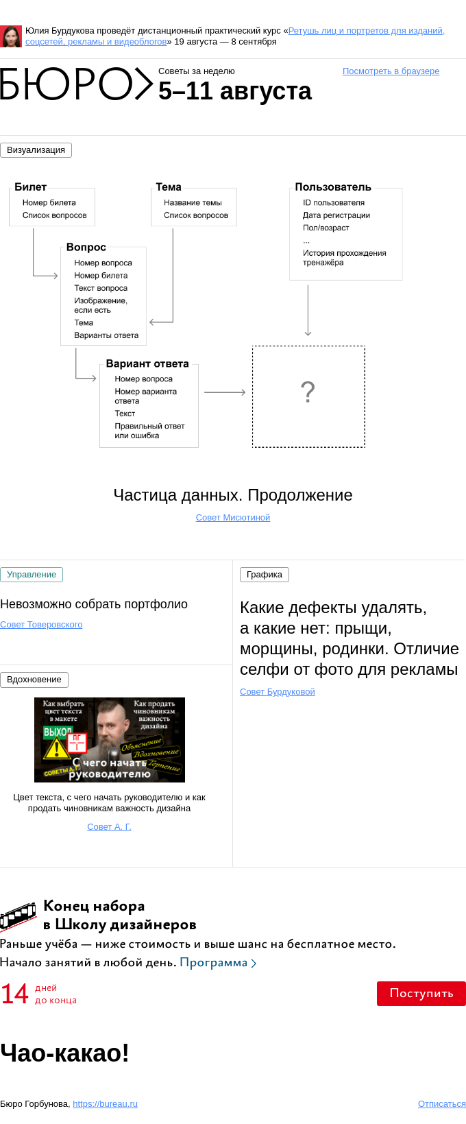 Письмо компании «Бюро Горбунова» на тему «Советы за неделю 5–11 августа»