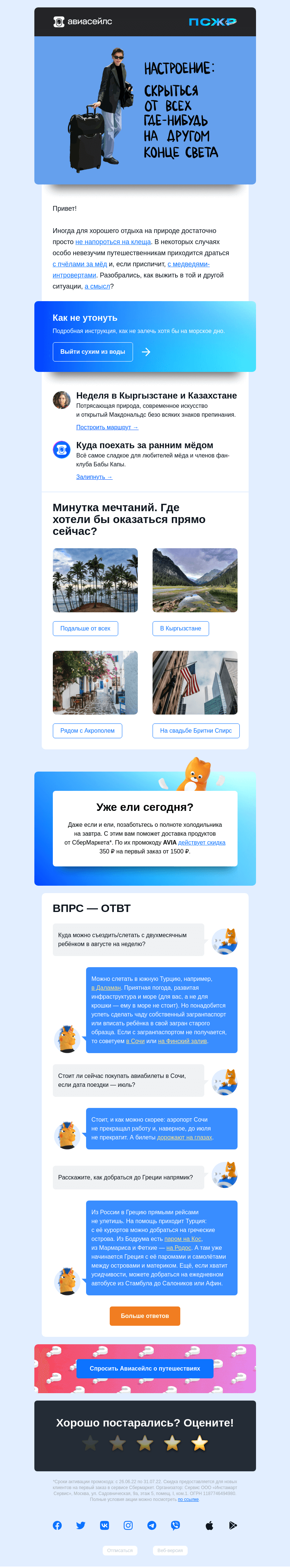 Письмо компании «Авиасейлс» на тему «Укуси меня пчела»