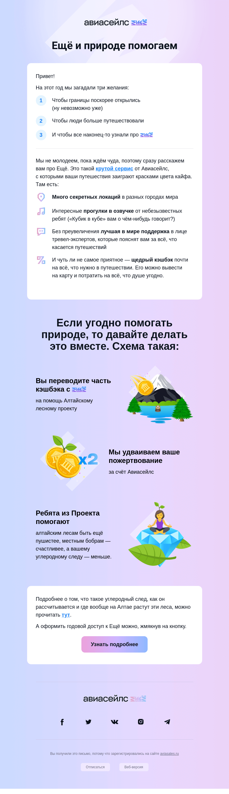 Письмо компании «Авиасейлс» на тему «Ещё и природе помогаем»