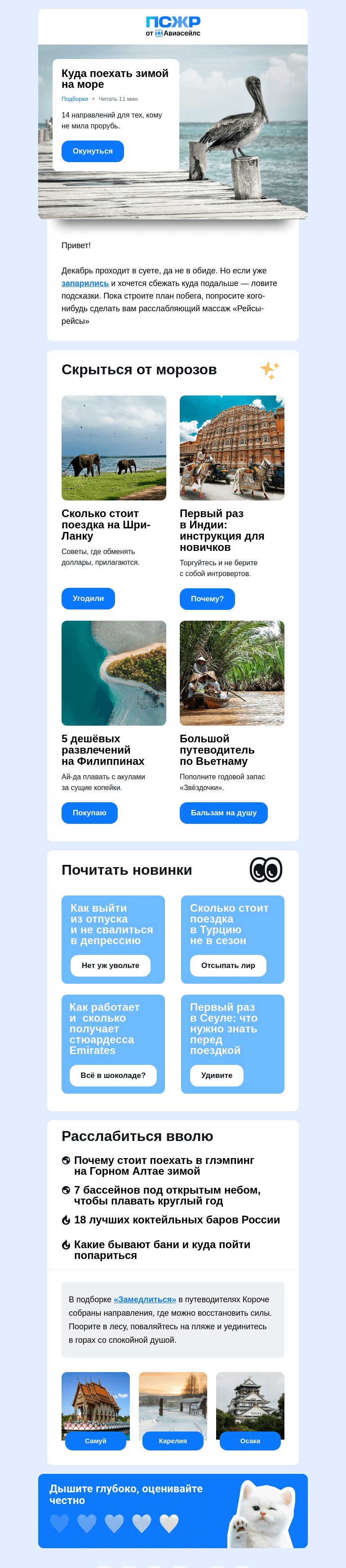 Письмо компании «Авиасейлс» на тему «План побега от суеты»