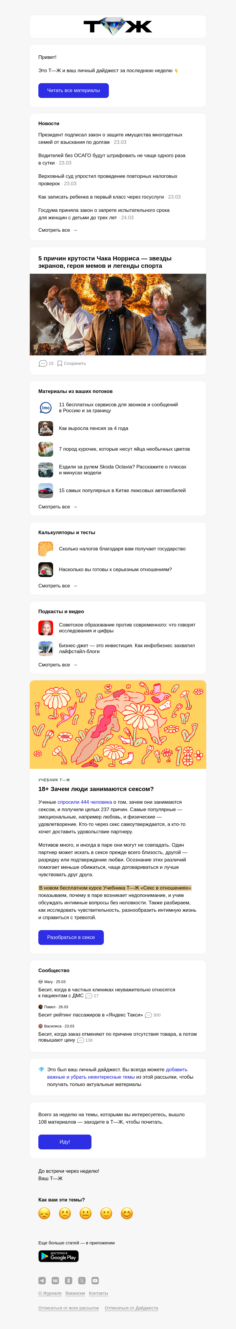 Письмо компании «Т—Ж 💎» на тему «5 причин крутости Чака Норриса — звезды экранов, героя мемов и легенды спорта»