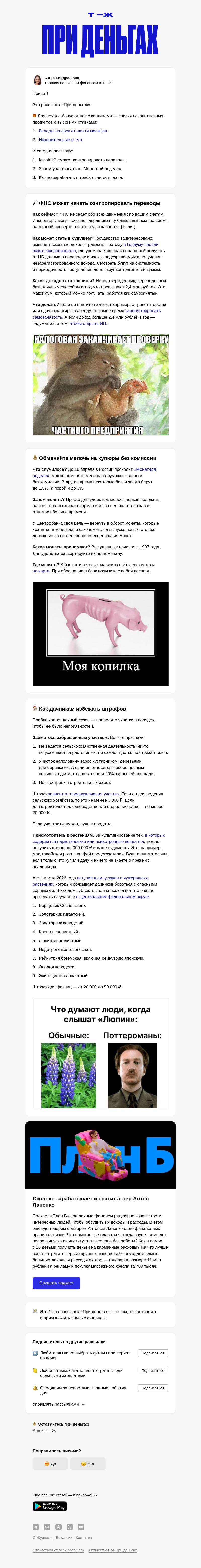 Письмо компании «Т—Ж 💎» на тему «Какие переводы сможет контролировать ФНС»