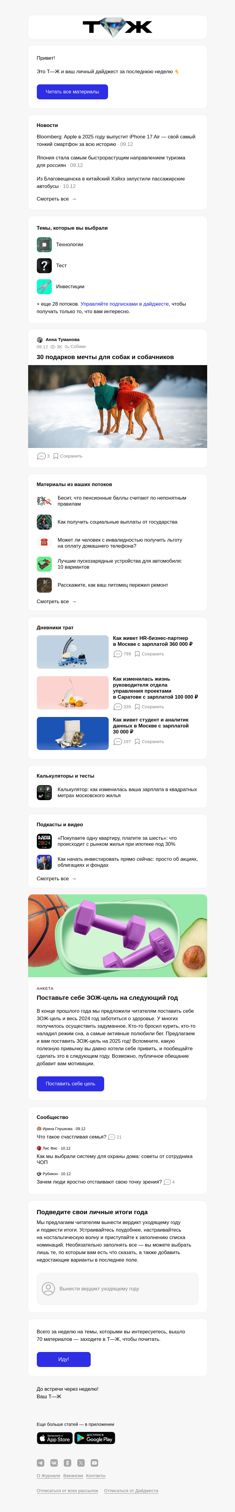 Письмо компании «Т—Ж» на тему «30 подарков мечты для собак и собачни­ков»