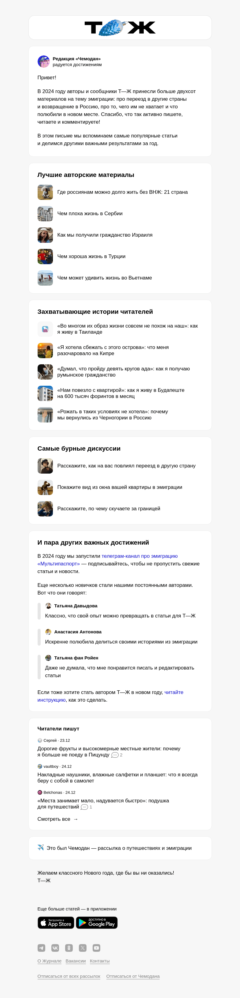 Письмо компании «Т—Ж» на тему «Лучшие статьи об эмиграции»
