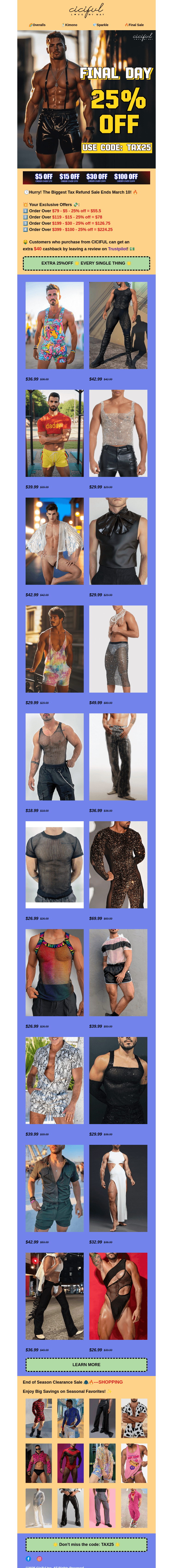 Письмо компании «Ciciful» на тему «Last Call🚨25% Off Ends March 10!»