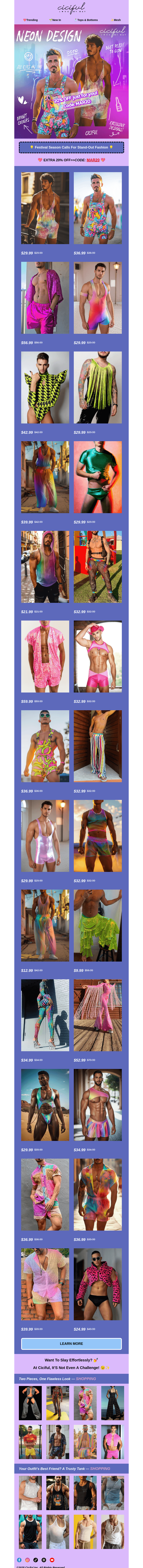 Письмо компании «Ciciful» на тему «😍Enjoy Early-Bird Discounts on the Latest Neon Styles🌈🎇»