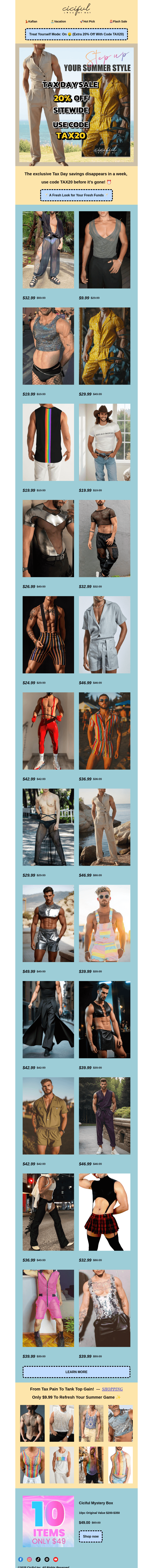 Письмо компании «Ciciful» на тему «😘Tax Season Relief: Get 20% Off with Extra Code TAX20»