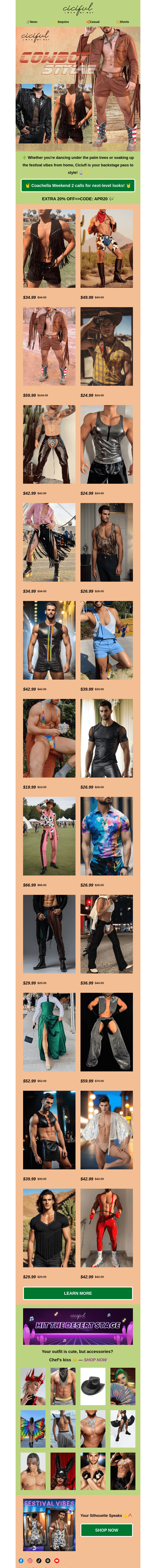 Письмо компании «Ciciful» на тему «🏜️Coachella heatwave hitting hard! Stay cool with 20% OFF»