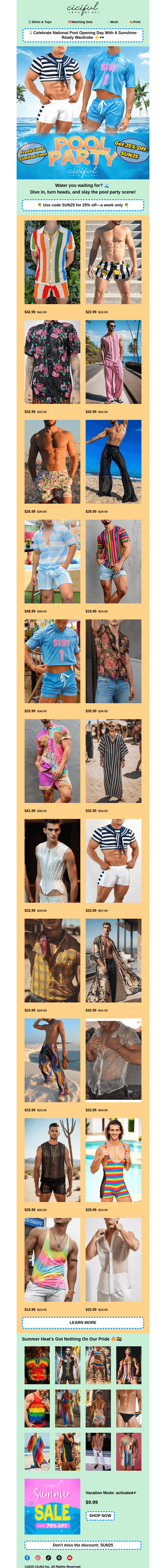 Письмо компании «Ciciful» на тему «Ride The Savings Wave! 🏄 25% Off = 100% Summer Ready»