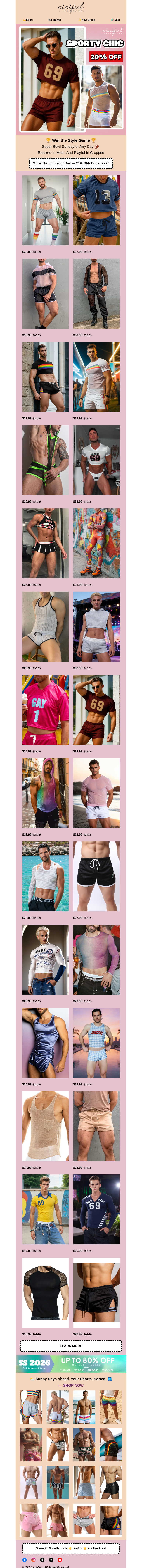 Письмо компании «Ciciful» на тему «Touchdown! 💥 Get 20% OFF Our Top Picks»